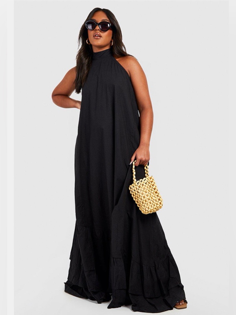 Boohoo Plus Black Halter Maxi Dress